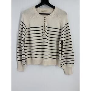 Sezane Knit Henley Sweater Size Small Breton Stripe Fisherman Coastal Cozy 1229
